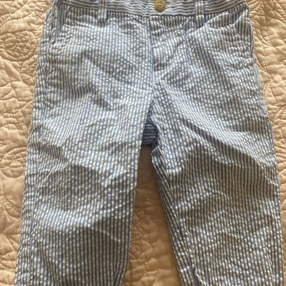 Janie and Jack EUC 24m / 2t blue seersucker set pants vest tie Easter spring - Picture 3 of 4